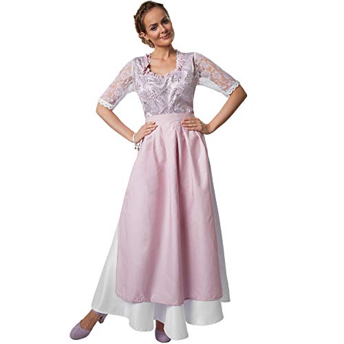 dressforfun 900586 Maxi-Dirndl, Tailliertes, langes Dirndl in Zartrosa und Silber, edle Schnürung - Diverse Größen - (L) von dressforfun