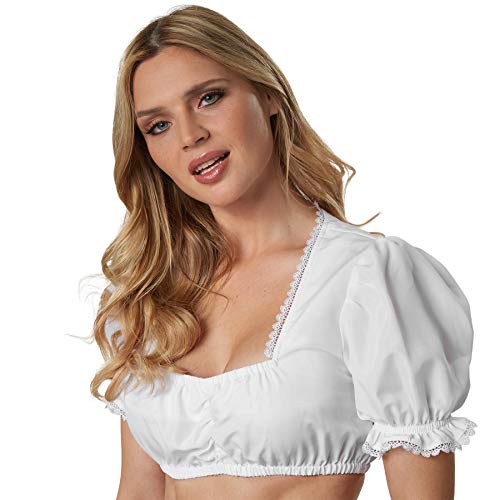 dressforfun 900588 Dirndlbluse mit leichtem Trapez Ausschnitt und Spitzen Rüschen, kurz, weiß - Diverse Größen - (M | Nr. 303041) von dressforfun