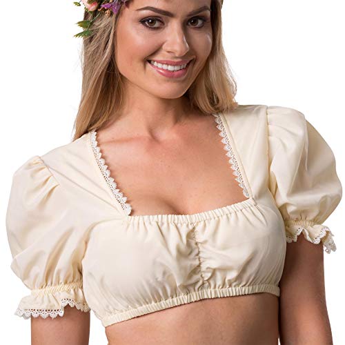 dressforfun 900589 Dirndlbluse mit leichtem Trapez Ausschnitt und Spitzen Rüschen, kurz, Creme - Diverse Größen - (L | Nr. 303047) von dressforfun