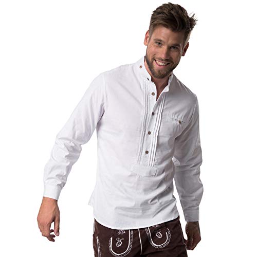 dressforfun 900602 Herren Trachtenhemd, Langarmhemd mit Knopfleiste, Knöpfe in Hirschhorn-Optik, weiß - Diverse Größen - (L | Nr. 302997) von dressforfun