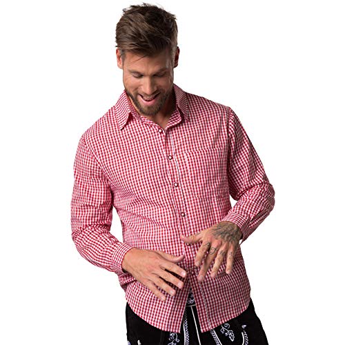 dressforfun Trachtenhemd Herren, Hemd Herren weiß rot kariert, Herrenhemden Langarm mit Knopfleiste & Brusttaschen, Herrenhemd, Trachtenshirt, Oktoberfest-Kleidung (S | Nr. 303015) von dressforfun