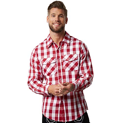 dressforfun Trachtenhemd Herren, Hemd Herren weiß rot kariert, Herrenhemden Langarm mit Knopfleiste & Brusttasche, Herrenhemd, Trachtenshirt, Oktoberfest-Kleidung (M| Nr. 303036) von dressforfun