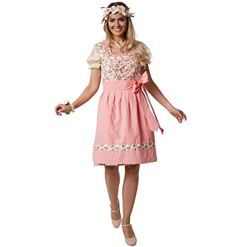 dressforfun Mini Dirndl Damen, kurzes Trachtenkleid mit Blumenmuster, Dirndlkleid Damen, Trachtenmode Damen Trachten Trachtenrock mit Dirndlschürzen, Tracht Oberteil mit Rüschen - (M| Nr. 302971) von dressforfun
