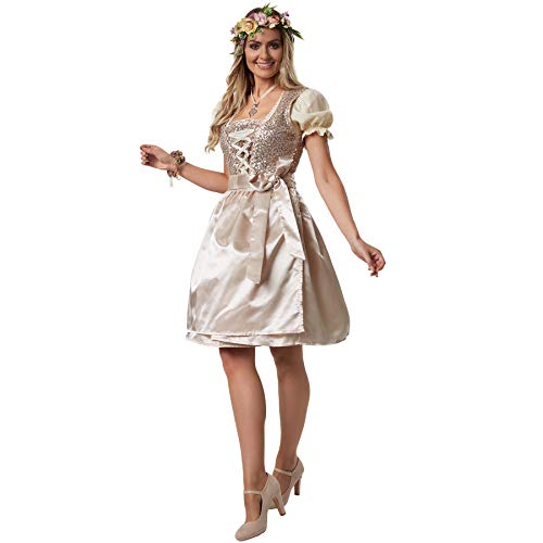 dressforfun Dirndl Mini, Dirndl Damen, Trachtenkleid, Dirndlkleid, Trachtenmode Damen Trachten Trachtenrock Dirndlschürzen, Tracht mit Pailletten in Glitzeroptik - (M| Nr. 302986) von dressforfun