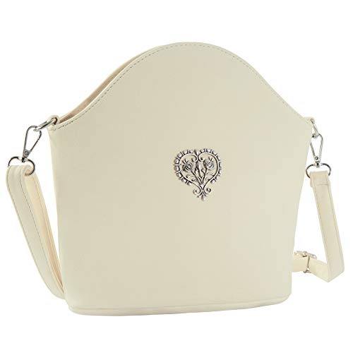 dressforfun 900649 Damen Trachten Handtasche Blütenherz, Schicke Trachtenhandtasche in Wildlederoptik (Beige| Nr. 303258) von dressforfun