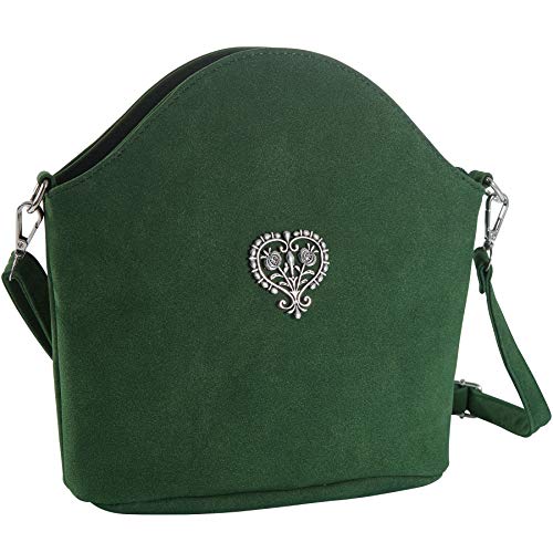 dressforfun 900649 Damen Trachten Handtasche Blütenherz, Schicke Trachtenhandtasche in Wildlederoptik (Grün | Nr. 303256) von dressforfun