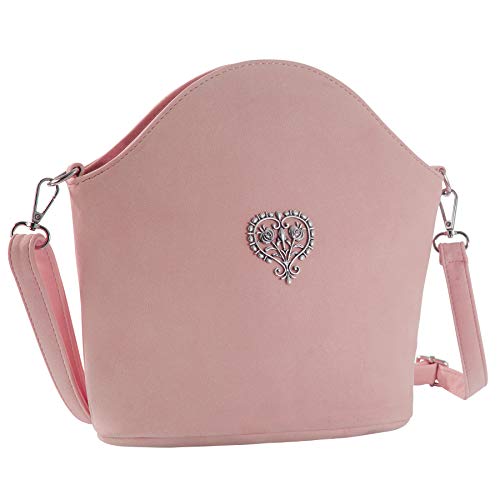 dressforfun 900649 Damen Trachten Handtasche Blütenherz, Schicke Trachtenhandtasche in Wildlederoptik (Rosa | Nr. 303255) von dressforfun