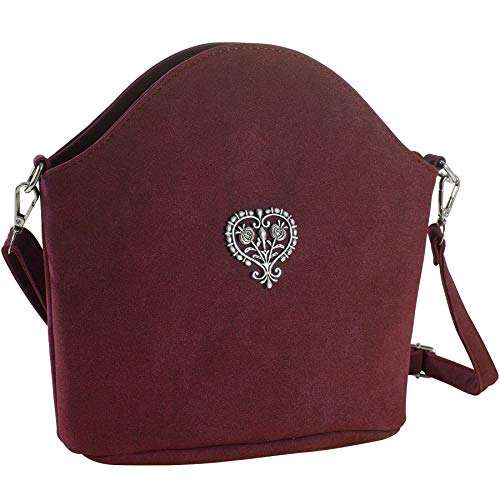 dressforfun 900649 Damen Trachten Handtasche Blütenherz, Schicke Trachtenhandtasche in Wildlederoptik (Rot | Nr. 303257) von dressforfun