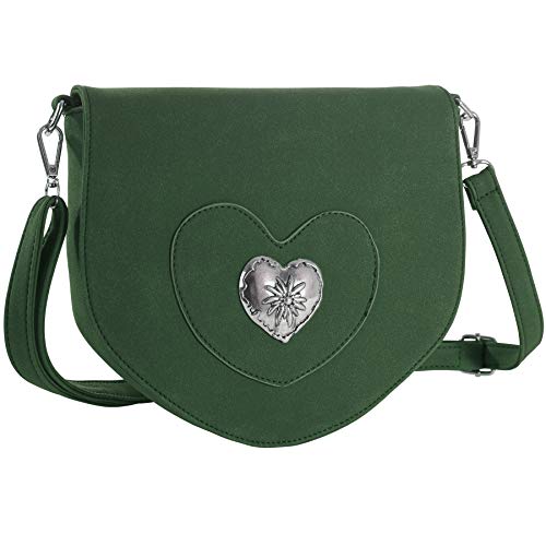 dressforfun 900650 Damen Trachten Handtasche mit Herz Motiv, Schicke Trachtenhandtasche in Wildlederoptik (Grün | Nr. 303262) von dressforfun