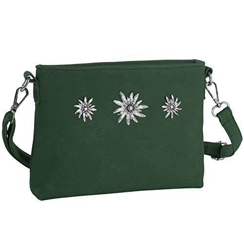 dressforfun 900651 Damen Trachten Handtasche mit Edelweiß Motiv, Schicke Trachtenhandtasche in Wildlederoptik (Grün | Nr. 303268) von dressforfun