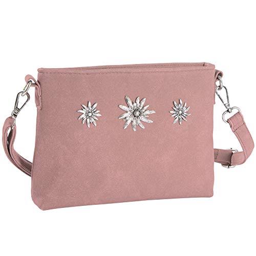 dressforfun 900651 Damen Trachten Handtasche mit Edelweiß Motiv, Schicke Trachtenhandtasche in Wildlederoptik (Rosa | Nr. 303269) von dressforfun