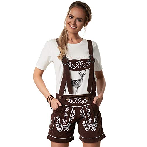 dressforfun 900800 Damen Lederhose mit Träger in klassischer Trachten-Optik, feine Stickereien in weiß - Diverse Größen - (M| Nr. 302801) von dressforfun