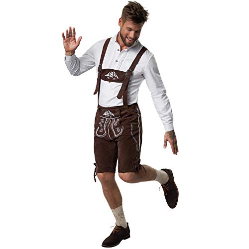 dressforfun 900813 Männer Lederhose mit Träger in klassischer Trachten-Optik, edle Stickereien in weiß (XXL) von dressforfun