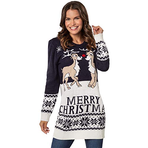 dressforfun 900831 Damen Weihnachtspullover Merry Christmas, Strickpullover mit süßen Rentieren - diverse Größen - (XXL | Nr. 303364) von dressforfun