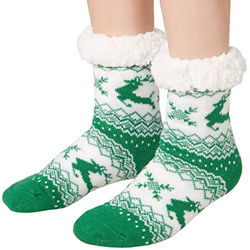 dressforfun 900852 Unisex Weihnachts Kuschelsocken mit Rentiermotiv, dick gefüttert & Plüschrand, grün weiß - diverse Größen - (39-42 | Nr.303487) von dressforfun