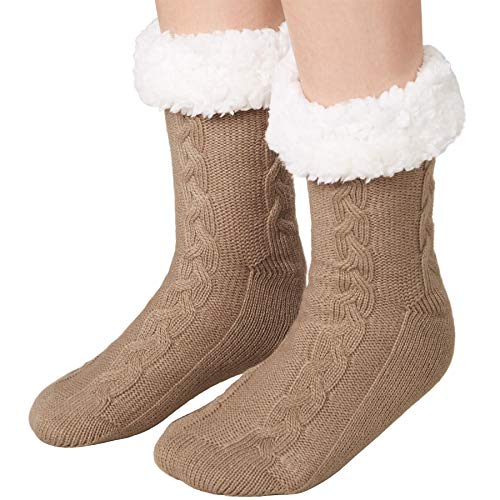 dressforfun 900853 Unisex Weihnachts Kuschelsocken mit Muster, dick gefüttert & Plüschrand, braun - diverse Größen - (39-42 | Nr. 303491) von dressforfun