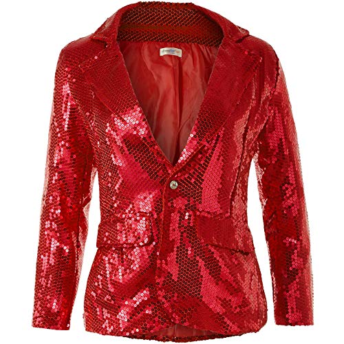 dressforfun 900995 Damen Pailletten Blazer, Langarm Glitzer Jackett, rot - Diverse Größen - (L | 303873) von dressforfun