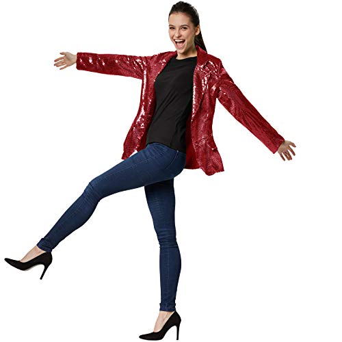 dressforfun 900995 Damen Pailletten Blazer, Langarm Glitzer Jackett, Bordeaux - Diverse Größen - (XXL | 303870) von dressforfun