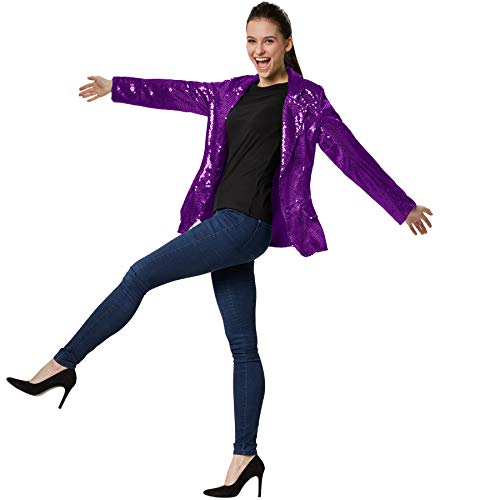 dressforfun 900995 Damen Pailletten Blazer, Langarm Glitzer Jackett, lila - Diverse Größen - (XXL | 303885) von dressforfun