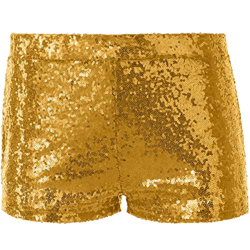 dressforfun 900996 Damen Pailletten Glitzer Shorts, sexy Kurze Hose Shorts, Gold (L | Nr. 303888) von dressforfun