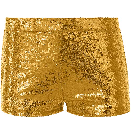 dressforfun 900996 Damen Pailletten Glitzer Shorts, sexy Kurze Hose Shorts, Gold (XL | Nr. 303889) von dressforfun