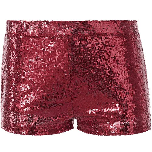 dressforfun 900996 Damen Pailletten Glitzer Shorts, sexy Kurze Hose Shorts, dunkelrot (L | Nr. 303908) von dressforfun