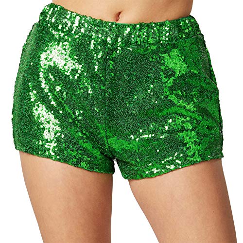 dressforfun 900996 Damen Pailletten Glitzer Shorts, sexy Kurze Hose Shorts, grün (S | Nr. 303901) von dressforfun