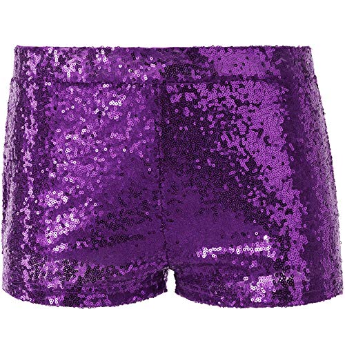 dressforfun 900996 Damen Pailletten Glitzer Shorts, sexy Kurze Hose Shorts, lila (L | Nr. 303923) von dressforfun