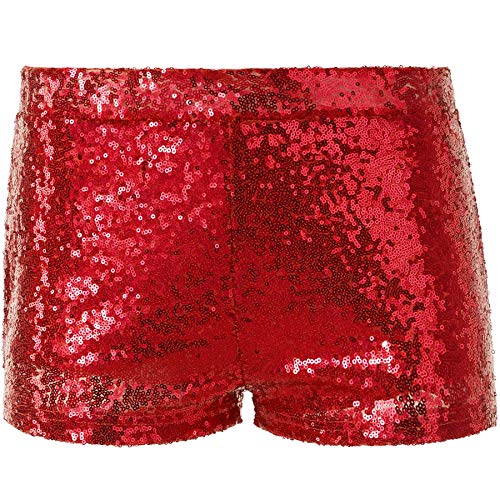 dressforfun 900996 Damen Pailletten Glitzer Shorts, sexy Kurze Hose Shorts, rot (M | N. 303912) von dressforfun