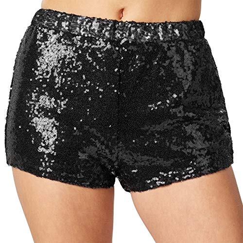 dressforfun 900996 Damen Pailletten Glitzer Shorts, sexy Kurze Hose Shorts, schwarz (L | Nr. 303898) von dressforfun