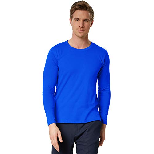 dressforfun 901001 Herren Longsleeve, Basic Langarmshirt, Rundhals, unifarben - Diverse Größen und Farben - (Blau | L | Nr. 304027) von dressforfun