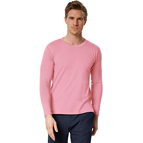 dressforfun 901001 Herren Longsleeve, Basic Langarmshirt, Rundhals, unifarben - Diverse Größen und Farben - (Rosa | L | Nr. 303237) von dressforfun