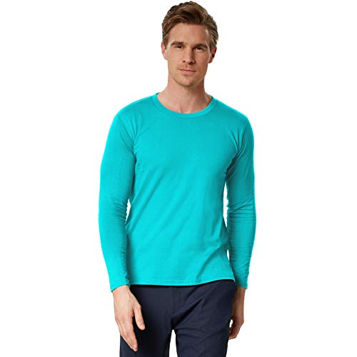 dressforfun 901001 Herren Longsleeve, Basic Langarmshirt, Rundhals, unifarben - Diverse Größen und Farben - (Türkis | L | Nr. 304032) von dressforfun