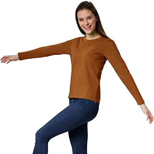 dressforfun 901005 Damen Basic Longsleeve Langarmshirt, Baumwolle, Rundhalsausschnitt - Diverse Farben und Größen - (Braun | M | Nr. 304161) von dressforfun