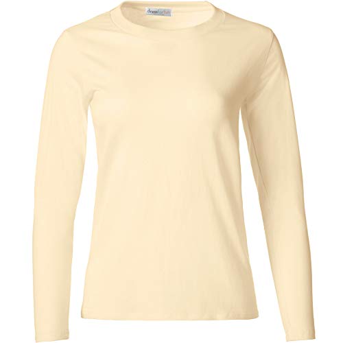 dressforfun 901005 Damen Basic Longsleeve Langarmshirt, Baumwolle, Rundhalsausschnitt - Diverse Farben und Größen - (Creme | L | Nr. 304107) von dressforfun