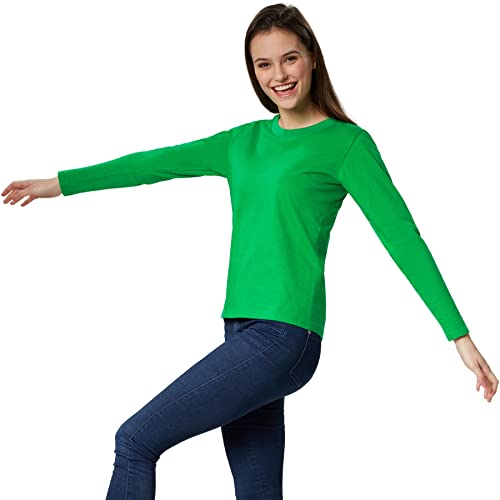 dressforfun 901005 Damen Basic Longsleeve Langarmshirt, Baumwolle, Rundhalsausschnitt - Diverse Farben und Größen - (Grün | S | Nr. 304180) von dressforfun