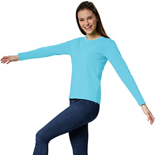 dressforfun Langarmshirt Damen, Damen Pullover, Longsleeve Damen, Basic Langarmshirt Damen, Oberteile Damen, Mode für Freizeit, als Business Outfit Damen oder Sport Oberteile Damen - (Hellblau | L) von dressforfun