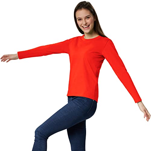 dressforfun 901005 Damen Basic Longsleeve Langarmshirt, Baumwolle, Rundhalsausschnitt - Diverse Farben und Größen - (Rot | XL | Nr. 304123) von dressforfun