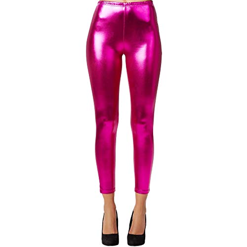 dressforfun 901008 Damen Metallic Leggings, glänzende Hose mit hoher Taille, Shiny Leggings im Wet Look für Party Tanz Disco Kostüm Fasching Karneval - Diverse Größen - (L | pink | Nr. 303614) von dressforfun