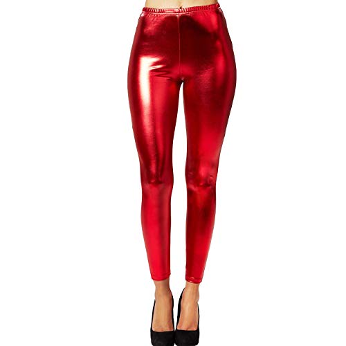 dressforfun 901008 Damen Metallic Leggings, glänzende Hose mit hoher Taille, Shiny Leggings im Wet Look für Party Tanz Disco Kostüm Fasching Karneval - Diverse Größen - (XL | rot | Nr. 303610) von dressforfun