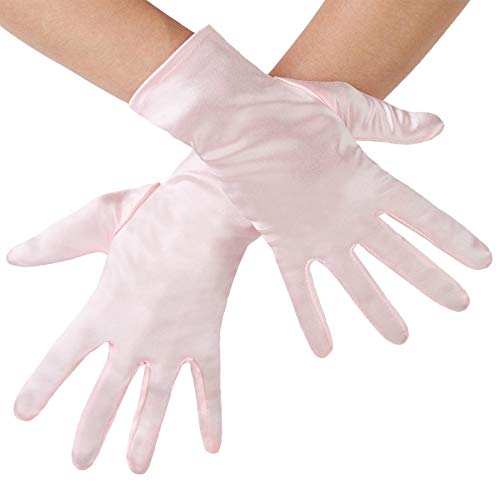 dressforfun 901016 Damen Satin Handschuhe, kurze Satinhandschuhe für Kostüm Fasching Karneval Halloween Hochzeit Fest Party Opera 1920er Accessoires, 23 cm - diverse Farben - (rosa | Nr. 303661) von dressforfun