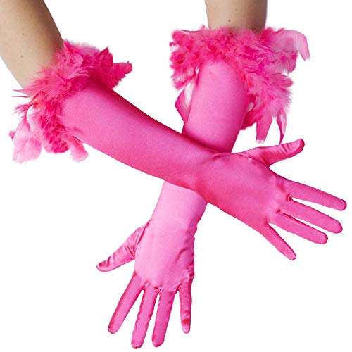 dressforfun 901030 Damen Handschuhe mit Federn, elegante Opern Federhandschuhe, Fasching Karneval - diverse Farben - (Pink | Nr. 304593) von dressforfun