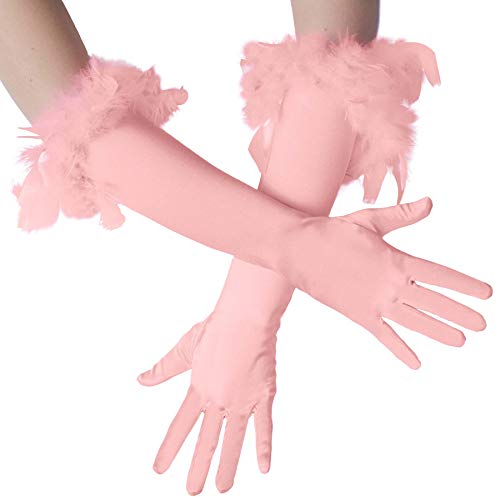 dressforfun 901030 Damen Handschuhe mit Federn, elegante Opern Federhandschuhe, Fasching Karneval - diverse Farben - (Rosa | Nr. 304594) von dressforfun