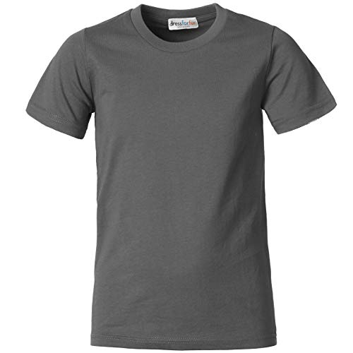 dressforfun 901032 Kinder T-Shirt, Basic Shirt mit Rundhalsausschnitt, Baumwolle - Diverse Farben und Größen - (Grau | 128 | Nr. 304387) von dressforfun