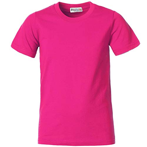 dressforfun 901032 Kinder T-Shirt, Basic Shirt mit Rundhalsausschnitt, Baumwolle - Diverse Farben und Größen - (Pink | 128 | Nr. 304352) von dressforfun