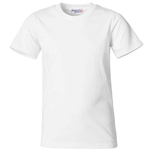 dressforfun 901032 Kinder T-Shirt, Basic Shirt mit Rundhalsausschnitt, Baumwolle - Diverse Farben und Größen - (Weiß | 128 | Nr. 304322) von dressforfun