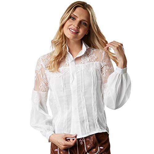 dressforfun Dirndl Bluse Damen, Dirndlbluse weiß, Trachtenbluse Damen, Langarm Dirndlbluse Spitze, Trachtenhemd, Dirndl Bluse transparent - Diverse Größen von dressforfun