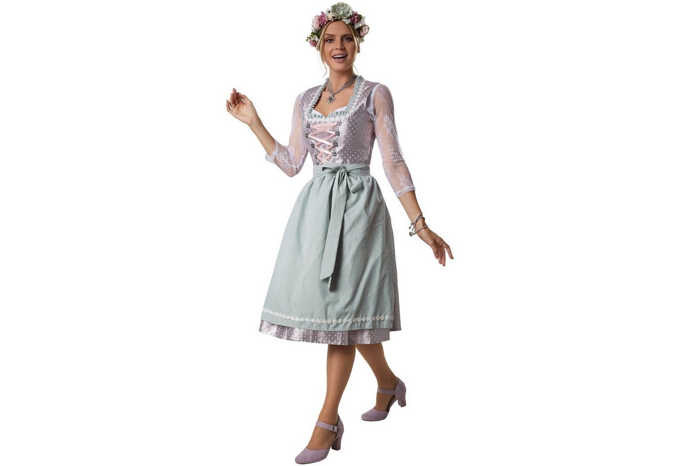 dressforfun Dirndl Frauenkostüm Midi-Dirndl Oberammergau Modell 1 Tailliert geschnittenes, kurzes Dirndl in edler Optik von dressforfun