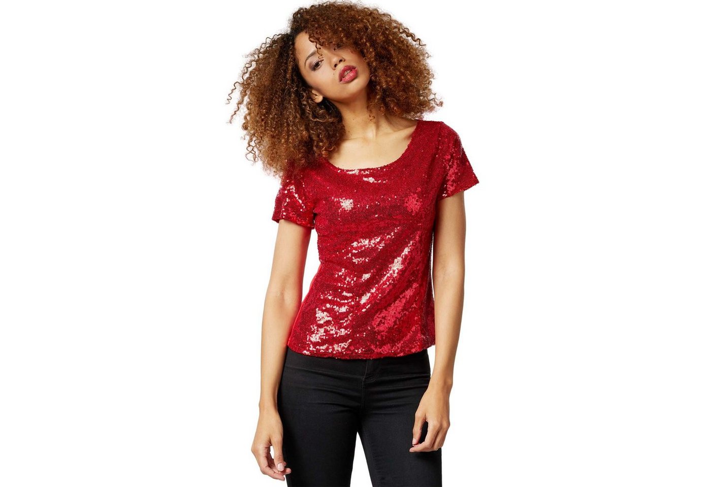 dressforfun T-Shirt Pailletten-Kurzarm-Shirt Rundhals von dressforfun