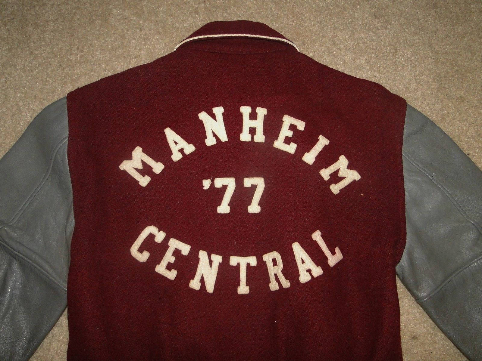 Vintage Manheim 77 Zentrale Wolle Leder Mantel Jacke Varsirty Letterman Sz..36 von drkvintageStudio